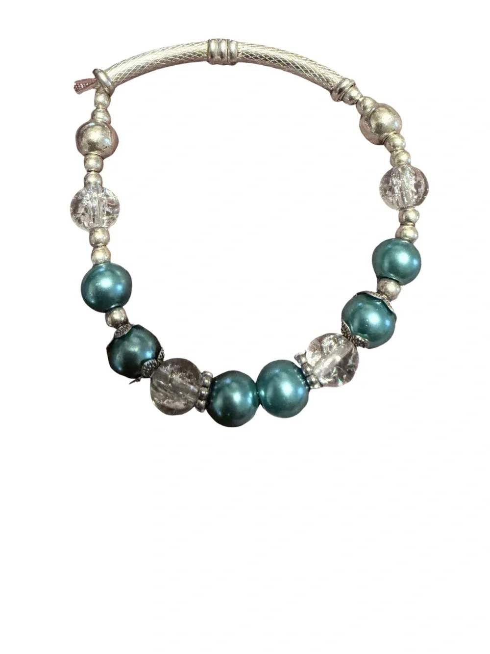 Teal Pearl & Clear Crystal Bead Bracelet